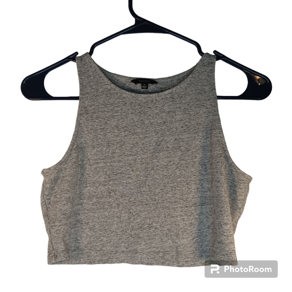 Aritzia Talula Crop Tank Top Gray Size Medium Cotton Spandex Mix High Neck